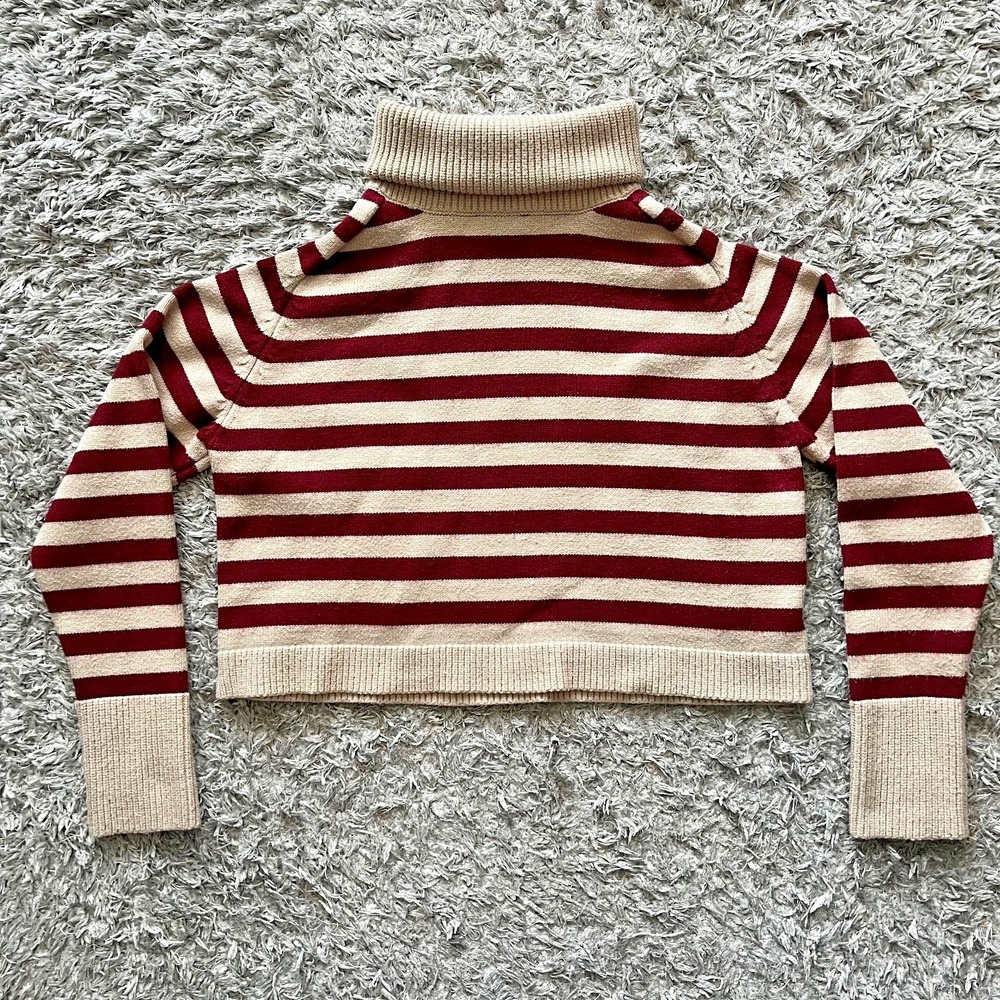 DELUC Pugliese Turtleneck Womens Small Penny Striped Sweater Bordeaux